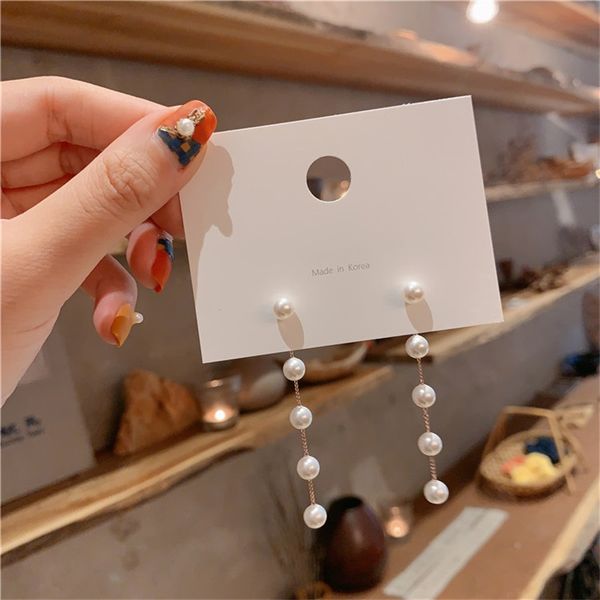 

dangle & chandelier selling long pearl tassel earring simple simulation pendant female statement earrings wedding party jewelry women, Silver