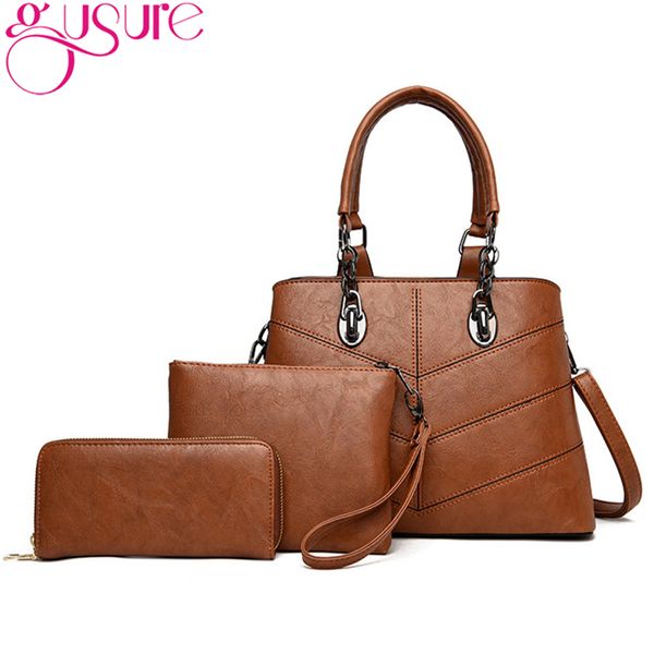 

gusure trendy women handbags 3pcs/set composite bags pu leather crossbody bags ladies tote and small purse clutch