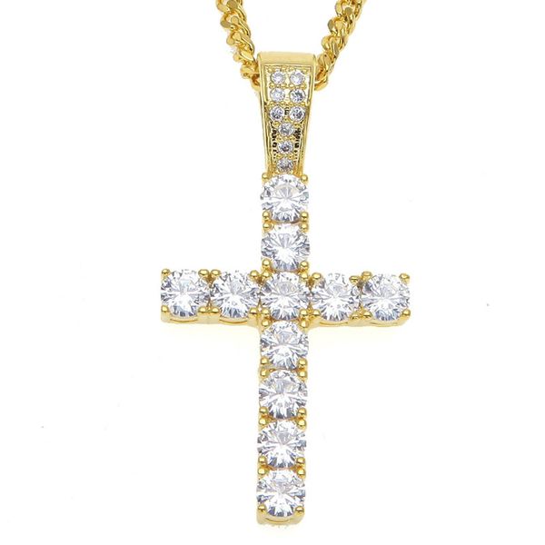 

fashion cross pendant necklace iced out zircon copper material men's hip hop pendant necklace chain fashion hiphop jewelry, Silver