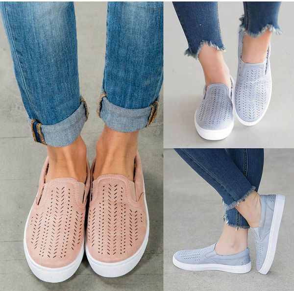 

plus size 2020 spring slip on sneakers shallow loafers women vulcanized shoes breathable hollow out female casual flats a7540, Black