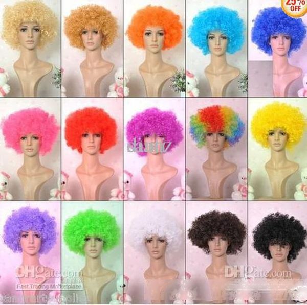 

halloween disco curly wig rainbow afro wigs clown child costume football fan wig hair fan fun