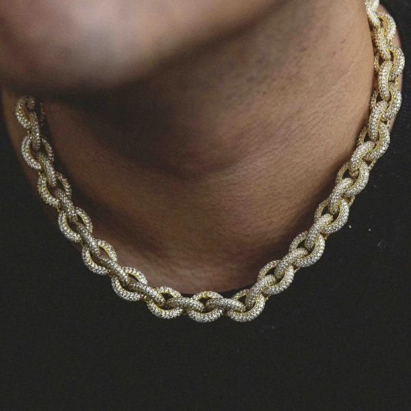 

us7 12mm ширина индивидуация mens twisted ссылка цепи ожерелье iced out bling + cz камни hip hop сеть ювелирных, Silver