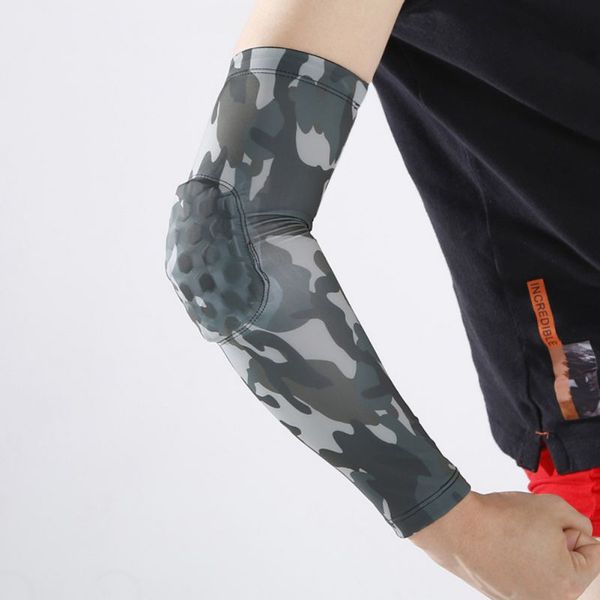 

camouflage collision breathable honeycomb knee/elbow pads supports arm compression sleeve for football volleyball basketball, Black;gray
