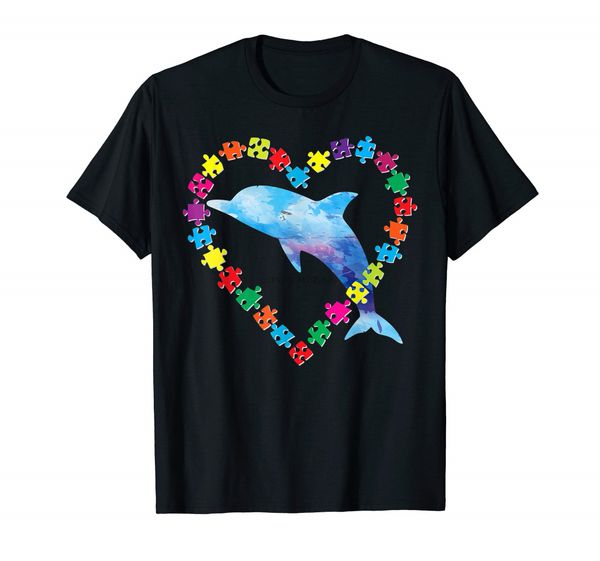 

autism awareness love strong colorful puzzle dolphin t-shirt