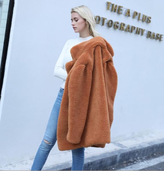 

elegant faux fur coat cardigan women autumn winter thick warm solid teddy long coats casual outerwear overcoat plus size 4xl, Black
