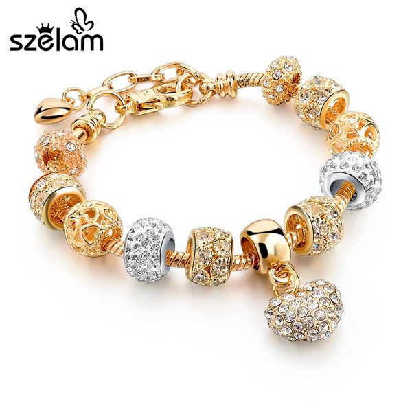 

szelam luxury crystal heart charm bracelets & bangles gold bracelets for women jewellery pulseira feminina sbr160056, Golden;silver