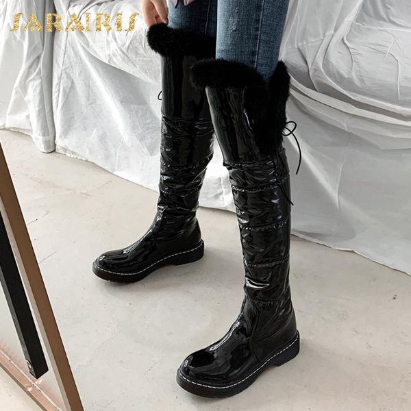 

sarairis fashion new 2020 large size 43 add fur warm winter boots woman shoes platform knee high boots ladies, Black
