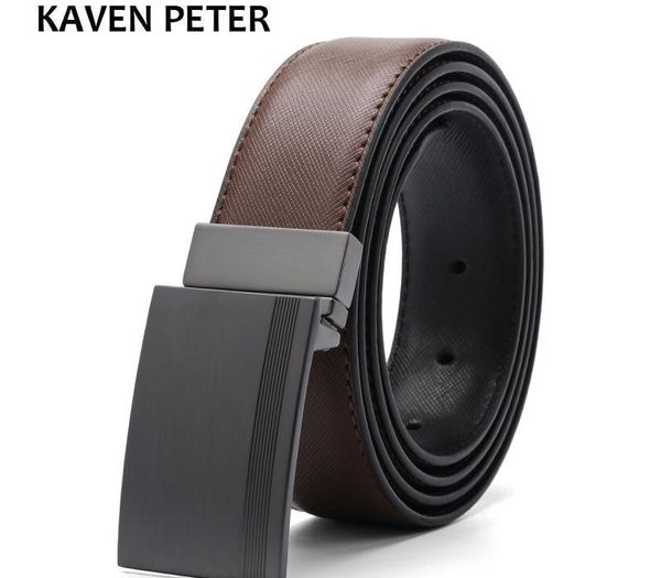 

luxury leather belt men plate reversible buckle with toothpick pattern business dress belts dropship suppliers black blue brown y200525, Black;brown