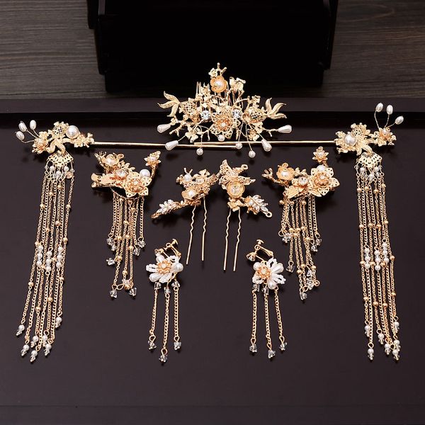 

traditional chinese hairpin gold hair combs wedding hair accessories headband stick headdress head jewelry bridal headpiece pin, Golden;silver