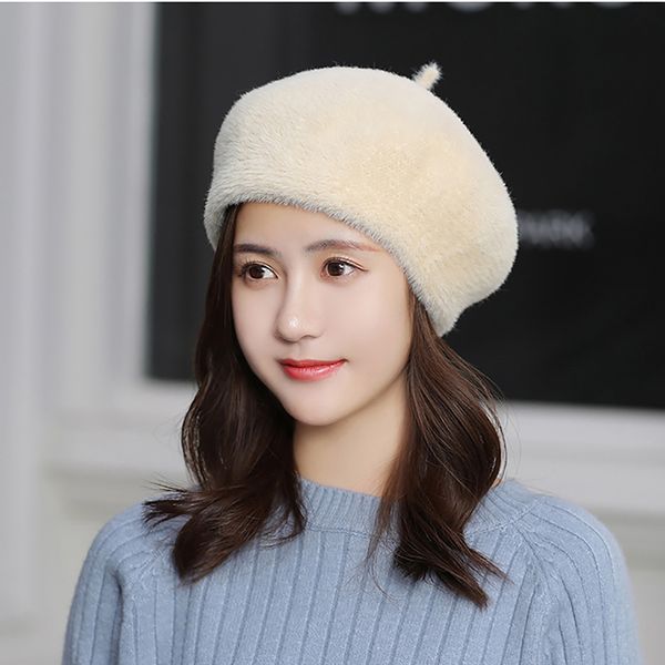 

women fur knitted berets hats casual solid color autumn girl winter hat female bonnet caps boina feminino, Blue;gray