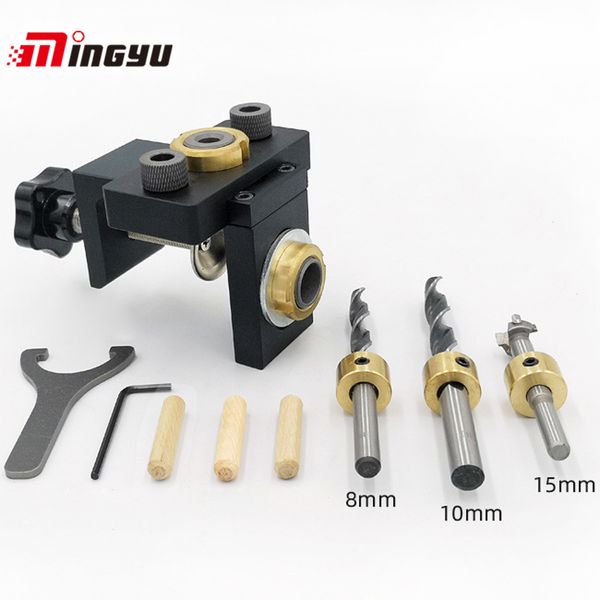 

3 in 1 adjustable doweling jig woodworking pocket hole jig with 8/15mm drill bit for drilling guide locator puncher diy tools