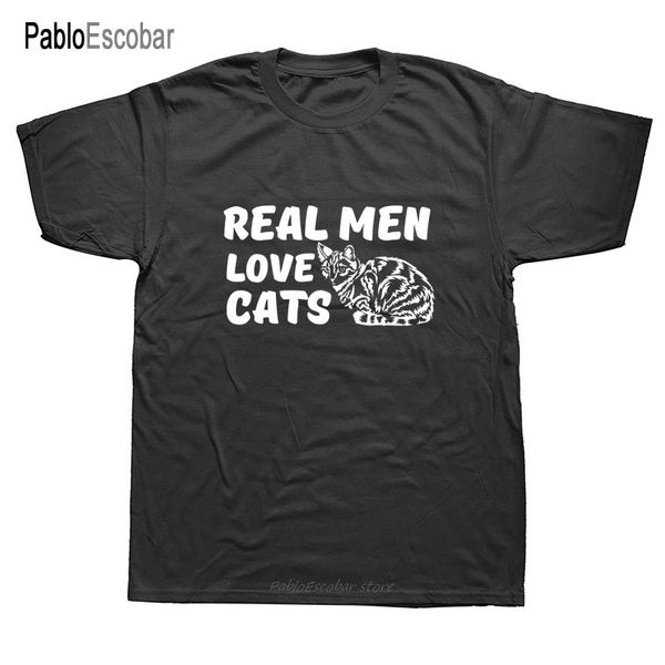 

new funny real men love cats pets animals t-shirt humour cotton short sleeve t shirt cotton print tee t-shirt