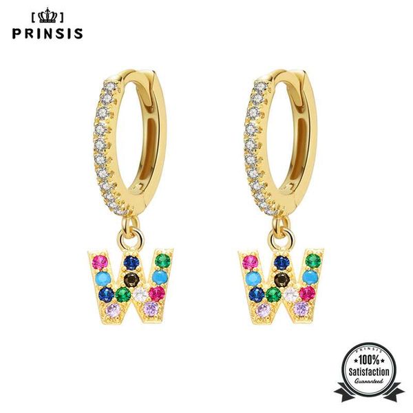 

2020 fashion cute initial a-z letter earrings mirco colour crystal gold small hoop earings for women alphabet fashion jewellery, Golden;silver