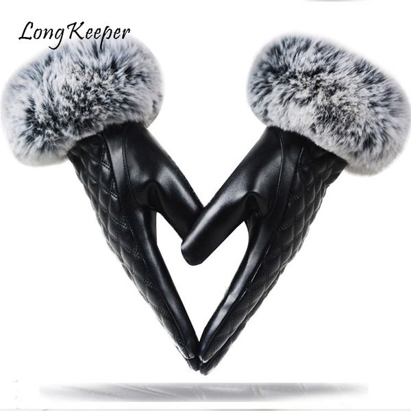 

five fingers gloves brand fashion women' winter imitation fur thin wrist warm fake mittens female lu leather, Blue;gray