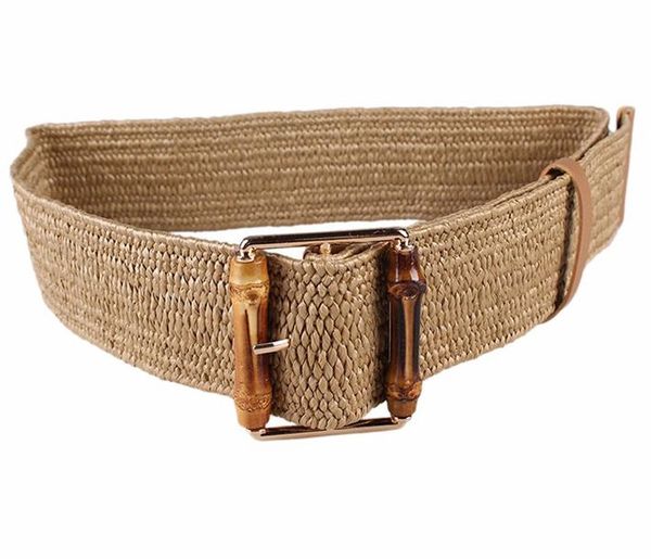 

retro knitted wax rope waist rope women bamboo buckle belt ladies knitted women's braided belt, Black;brown