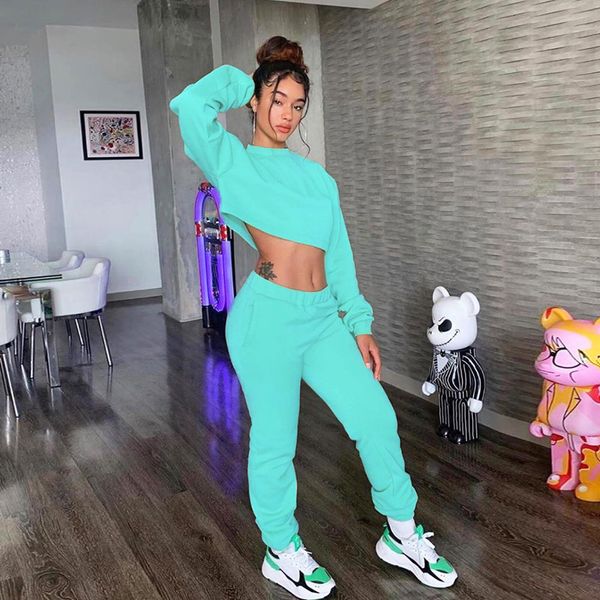 

e-baihui 2021 european and american autumn new women's clothing round neck long sleeve sweater suit casual sports two-piece suit n1081, White