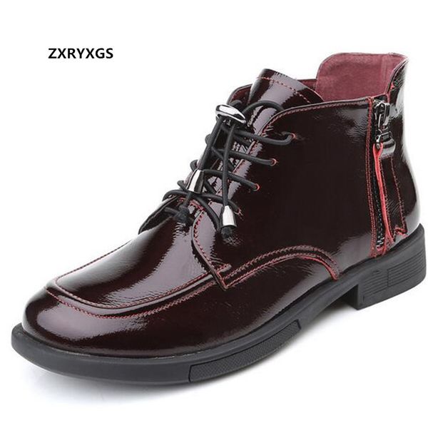 

boots 2021 british style short cowhide patent leather single autumn low heel large size trendy shoes women's, Black