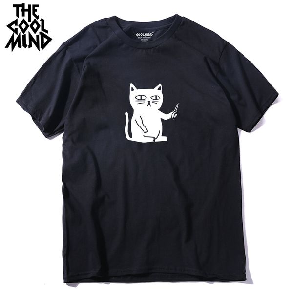 

coolmind 100% cotton cool summer loose men t shirt casual short sleeve cat print men tshirt male summer t-shirt tee shirts