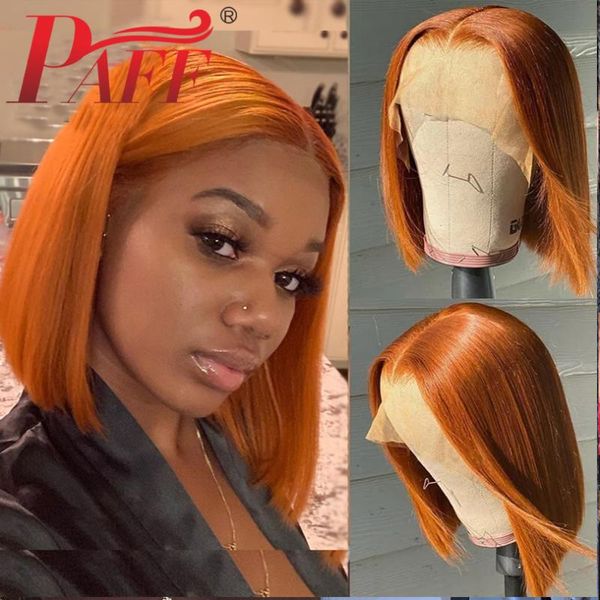 

paff 180 density ginger orange colored 13x4 lace front human hair wigs short bob wig pre plucked short wig for black women, Black;brown