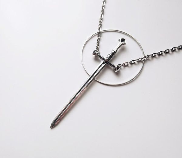 

silver sword and necklace with large choker pendant jewelry long necklace gothic classical tarot occult dark gift men 2020