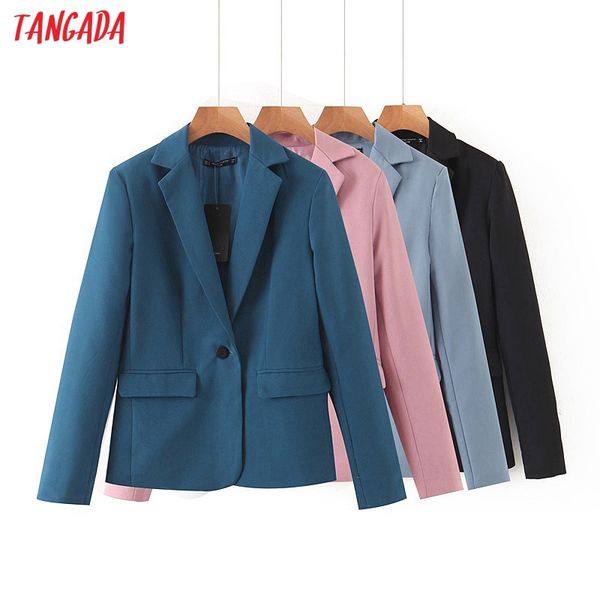 

tangada women dark blue blazer female long sleeve elegant jacket ladies business blazer suits qb17, White;black