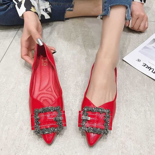 

2020 red women's ballet flats women shoes spring slip-on single shoes female office ladies work crystal footwear plus size, Black