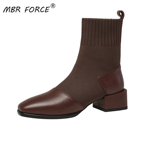 

mbr force winter stretch cloth ankle boots ladies punk ladies platform boots low heel leather botas mujer largesize, Black