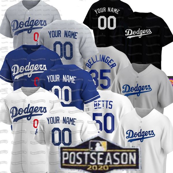 

50 mookie betts los angeles 2020 postseason cody bellinger gavin lux kershaw justin turner price pollock muncy pederson buehler kelly jersey, Blue;black