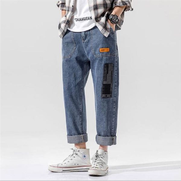 

2020 summer nine minutes jeans men' sretro slacks korean version trend simple straight pants fitness sports casual pants, Blue