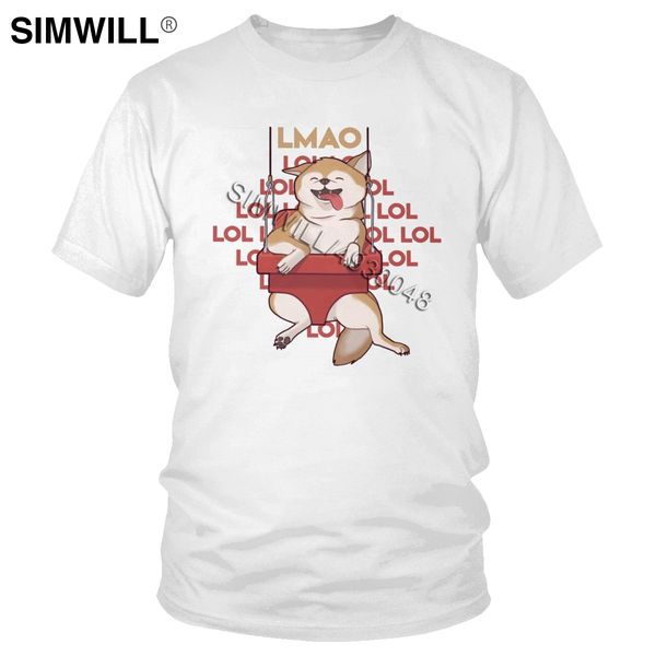 

men's shiba inu t-shirt urban happy dog on a swing t shirt short sleeves eco cotton casual tee round collar slim fit clothes