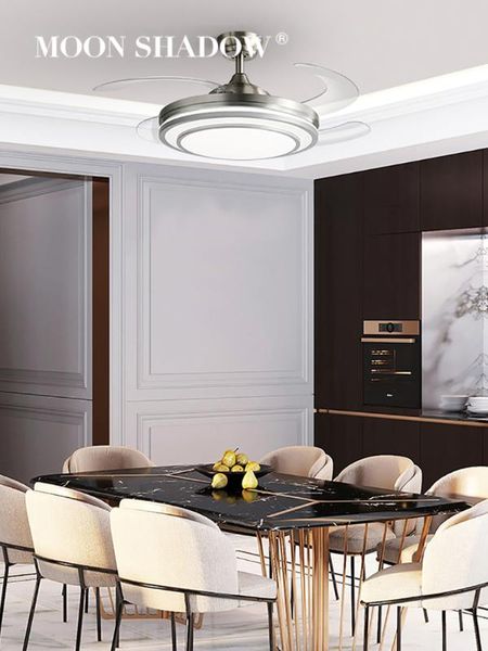 

electric fans moonshadow ceiling fan with lights remote control mute invisible blade dimmable modern dining room lamp 220v