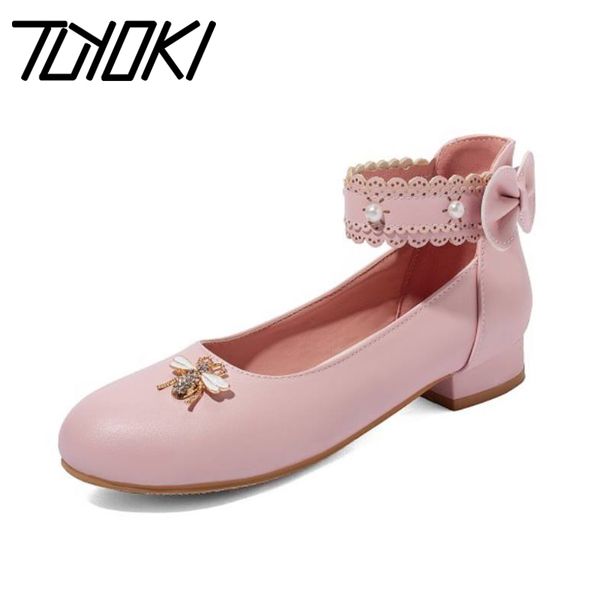 

tuyoki women flat shoes fashion lace design round toe shoes women pearls bee animal decoration bowknot footwear size 30-43, Black
