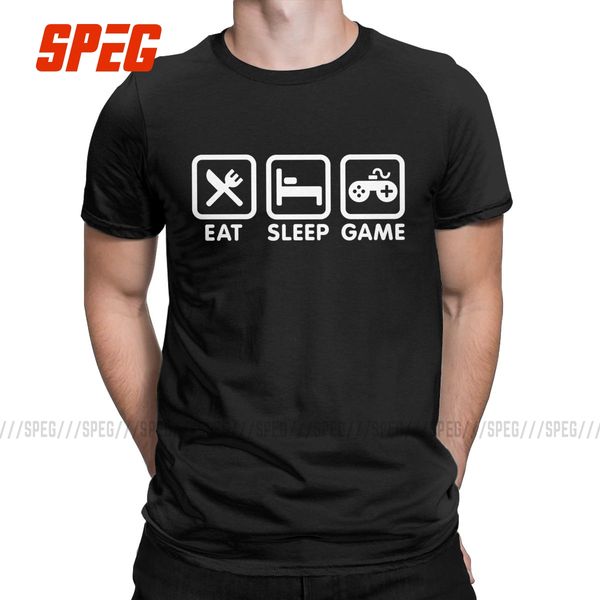 

eat sleep game t-shirt men arcade game vintage cotton tee shirt crew neck short sleeve t shirt gift idea clothing