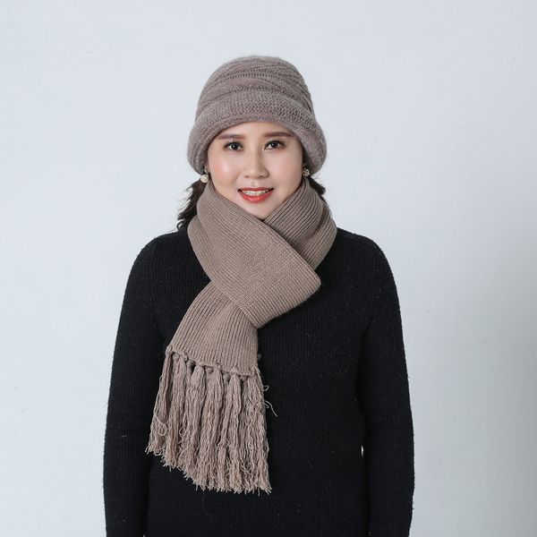 

beanie/skull caps winter women fur hat scarf set lady warm knitted cap hats sets mother shawl gift, Blue;gray