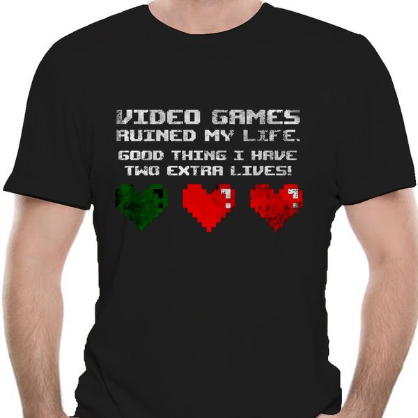 

video games ruined my life t-shirt good thing i have two extra lives gamer fun fashion t-shirt men cotton brand teeshirt