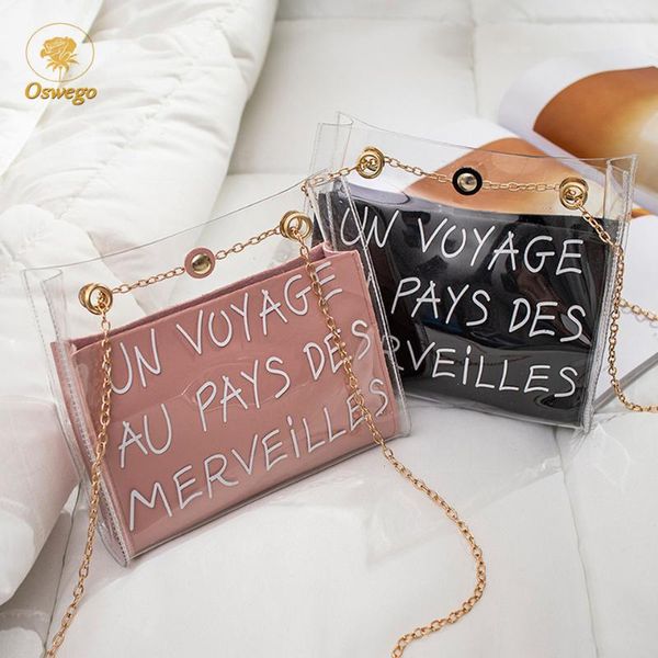 

oswego transparent letter printed crossbody bags for women 2020 fashion chain pvc mini shoulder messenger bag femme small bag