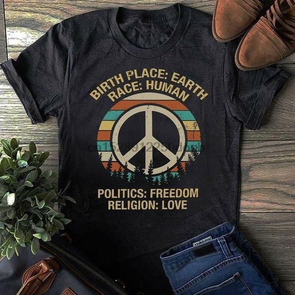 

hippie birth place earth race human men dark heather t shirt cotton s 4xl