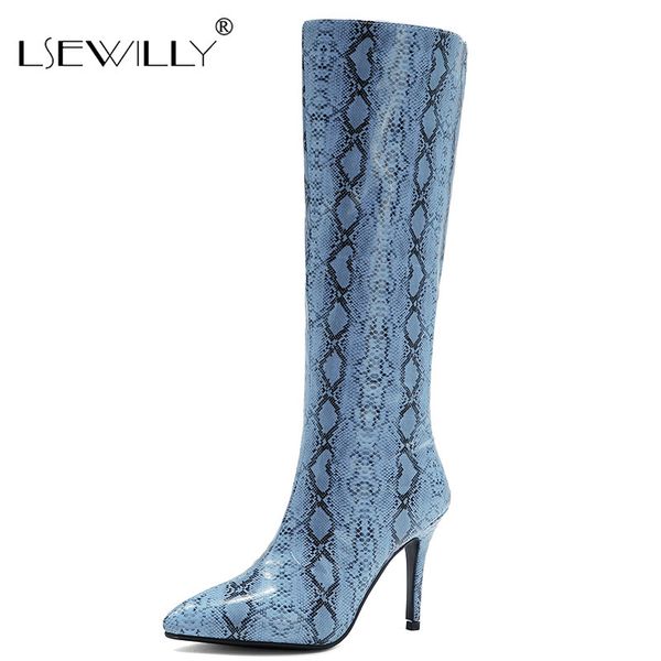 

lsewilly western cowboy knee high boots snake print women boots fashion thin high heels long autumn winter woman shoes, Black