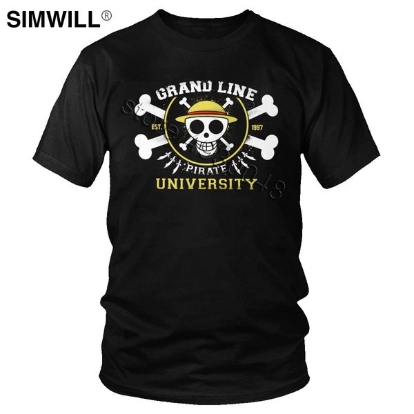 

vintage one piece tshirt men cotton grand line university tee shirts short sleeves pirate skull t-shirt fashion extra large