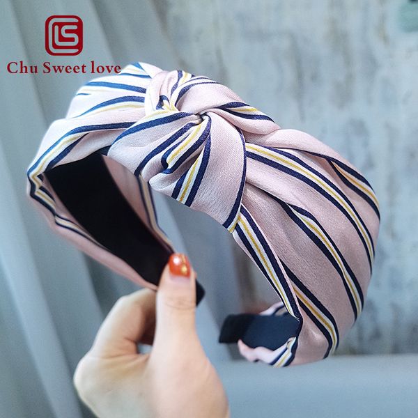 

girls bow knot hairband women stripe printed cross knot women hair head hoop simple sweet ins hair headband hair accessories, Pink