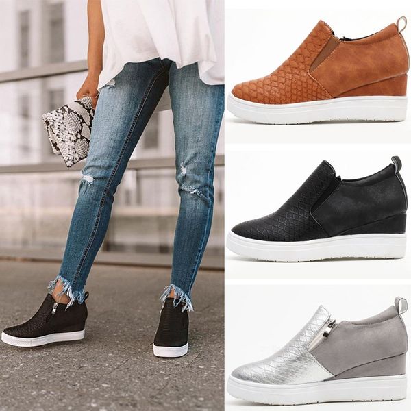 

eoeodoit 2020 новый плоский каблук обуви внутренняя высота каблука увеличение кожаные кроссовки скольжение на плюс размер женщин вскользь co, Black