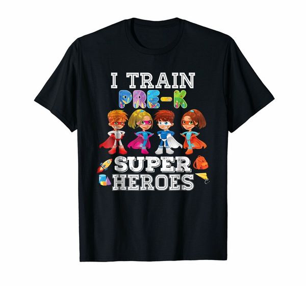 

i train pre-k superheroes tee t shirt back to school teacher kid t-shirt brand clothing