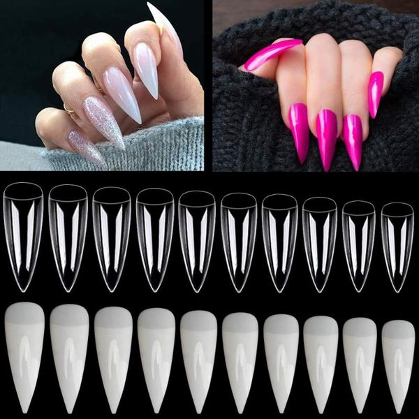 

stickers & decals 600pcs professional fake nails long ballerina full half french acrylic nail tip square head false tips natural transparent, Black