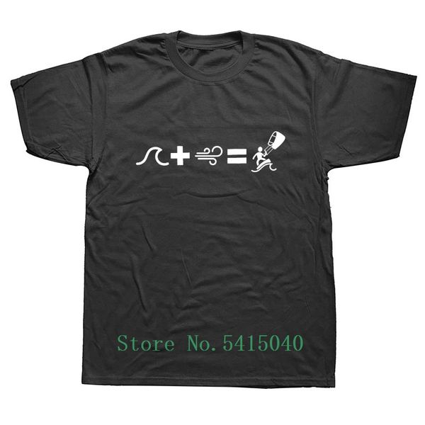 

new summer style mens t shirts waves + wind = kitesurfing short sleeve funny t-shirt for men causal