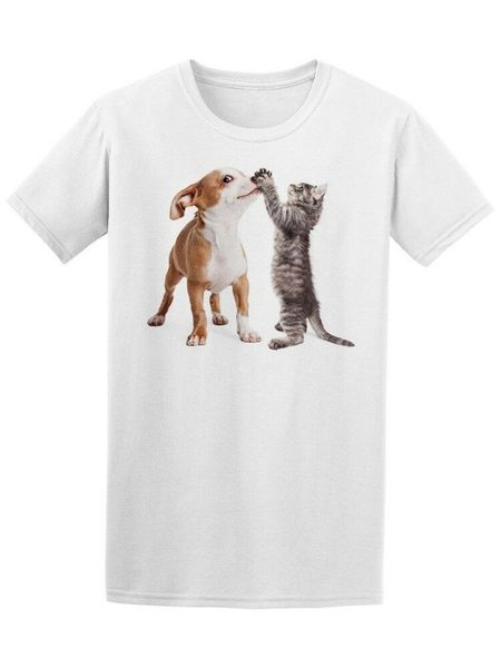 

playful puppy with kitten men's tee -image by festive tee shirt