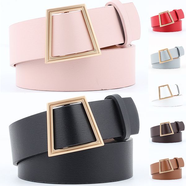 

1pcs women geometric metal buckle waist strap without pin wide belt decorative belt 3.5cm wide pu leather wild casual, Black;brown