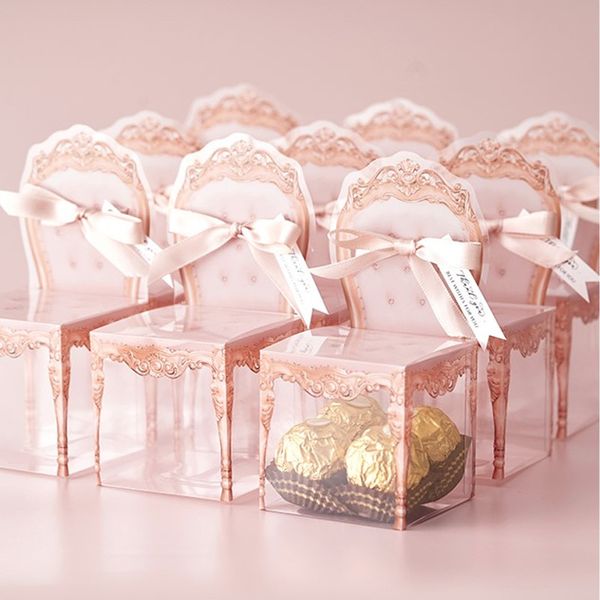 

10pcs creative retro wedding sugar rose gold box pvc gift box with ribbon decorative wedding favor table decor candy boxes