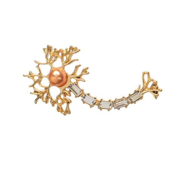 

neuron brooch pin with pearl zircon lapel pin badge charm chemistry biology jewelry gift for intern, Gray