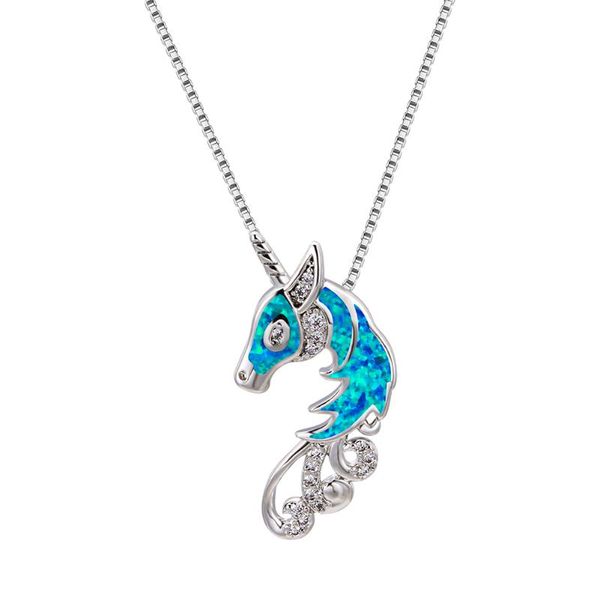 

pendant necklaces luxury female big horse pendants silver color wedding for women boho white blue fire opal necklace