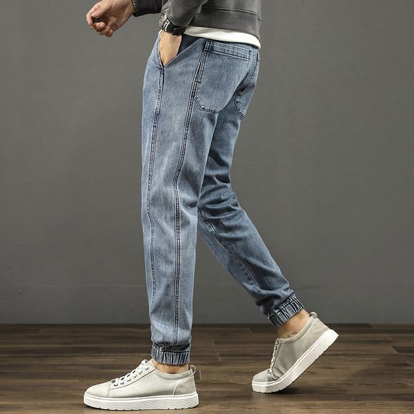 

men's jeans black blue haroun pants high elastic are male